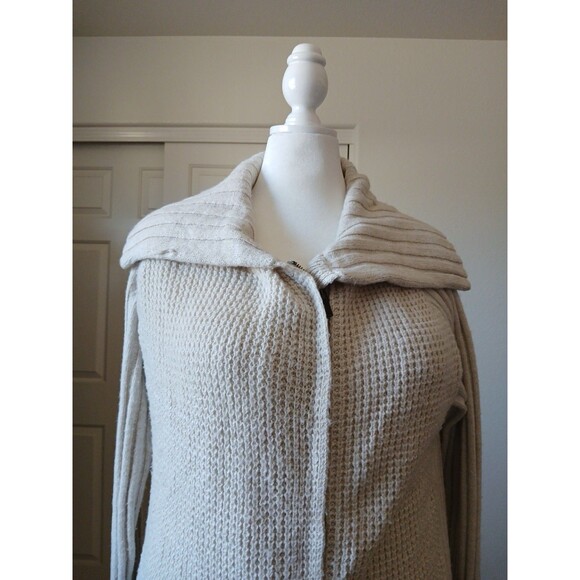 Prana Women’s Ivory Ribbed Knit Yunna Cardigan Oversize Medium Zipper Shawl Neck - Picture 5 of 16